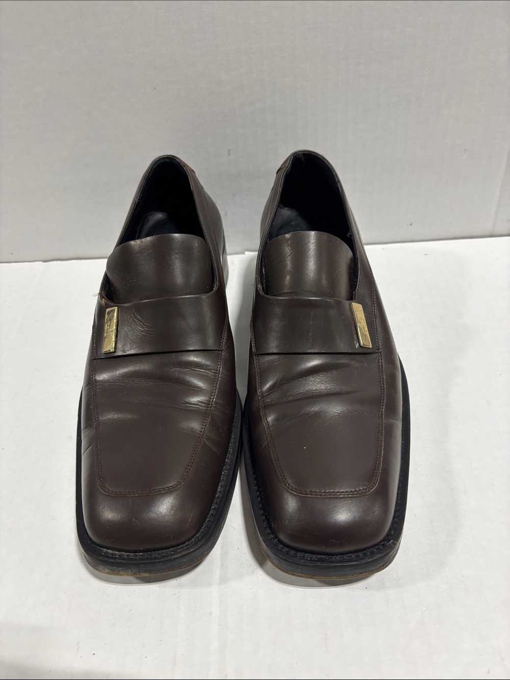 Gucci Dress Shoes Mens size 8D Brown Leather Square-toe Loafers